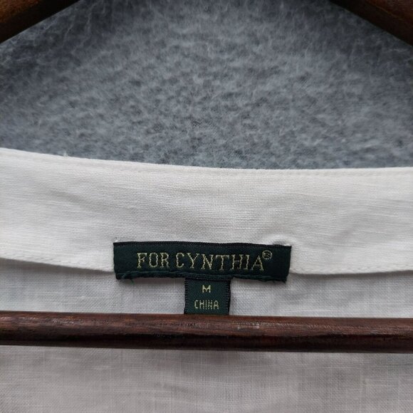 For Cynthia Womens White Tunic Top With Blue Embroidery V-Neck 100% Linen Size M - Picture 2 of 4